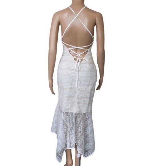 Shona Joy Sze 8 Lace Dress cocktail white tie back open races AS NEW b - Picture 3 of 8